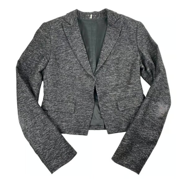 Theory Jackets & Blazers - Theory Womens Crop Blazer Jacket Long Sleeve Notch Lapel Hook Closure Tweed